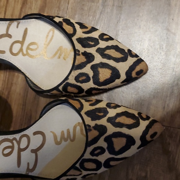 Sam Edelman Size 7.5w Cheetah Print Okala Slingback Pumps Ankle Strap Cow Fur - Picture 2 of 6